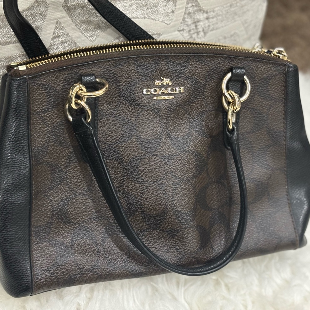 Coach Black and Brown Satchel with Gold Accents